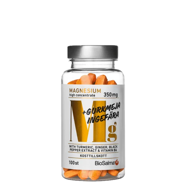 BioSalma Magnesium 350 mg + Gurkmeja Ingefära, 100 tabletter