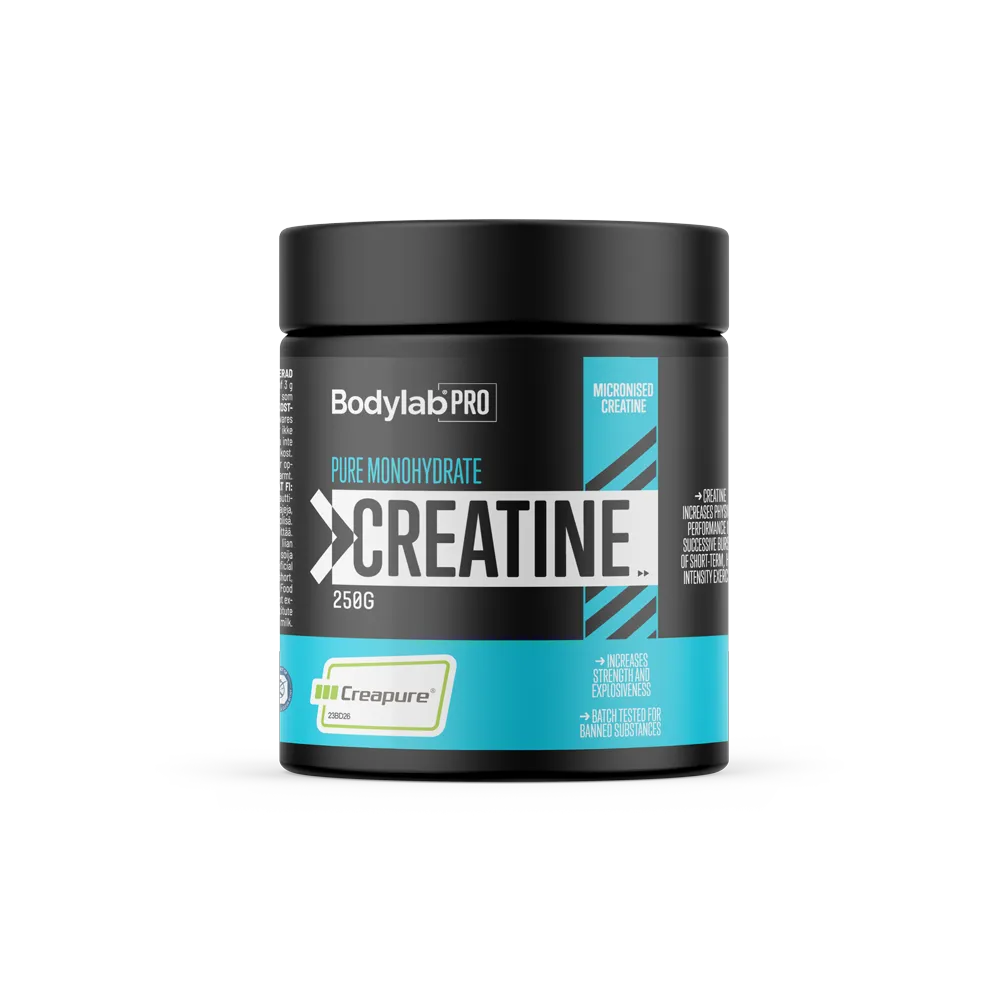 Bodylab PRO Creapure Creatine 250 g, kreatinmonohydrat-burk i matt svart