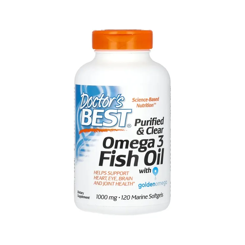 Doctor's Best Omega-3 fiskoljekapslar på vitt bord